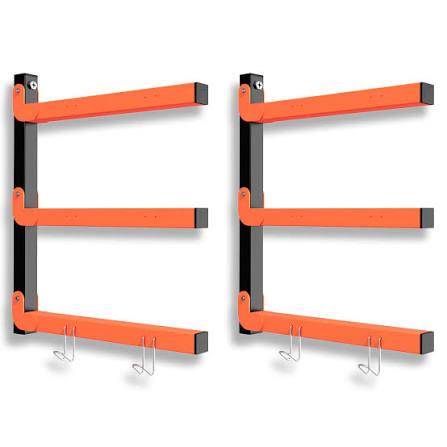 S&R PLKOP Lumber Storage Rack, Wall Mount 3-Level Heavy Duty 460 LB Capacity, Wood Organizer for Garage, Orange Metal Racks (2 Pack) Indoor/Outdoor