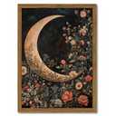 Moody Moon Floral Wall Art Dark Academia Goth Moon Wall Decor Painting Vintage Flower Celestial Artwork 3D Texture Sandstone for Bedroom Living Room 16x24 inch Wood Framed