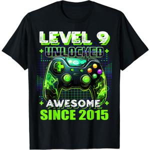 9th Birthday Gamer 9 Year Old Funny Bday Boy Nine Son T-Shirt Medium