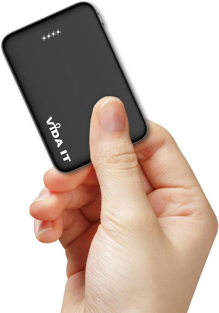 Vida IT 5000mAh Mini Power Bank Small Portable Charger for Heated Vest Jacket Battery Pack for iPhone Samsung Cell Phone with Dual USB Output, Lightweight Rechargeable Power Pack 5V 2.1A for Travel