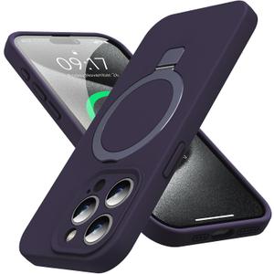 Mag-Ring Designed for iPhone 15 Pro Case, Liquid Silicone [Moisturizing Factor] Extreme Soft Slim Phone Case with Stand [Compatible with MagSafe] for iPhone 15Pro 6.1 inch Men Women, Berry Purple