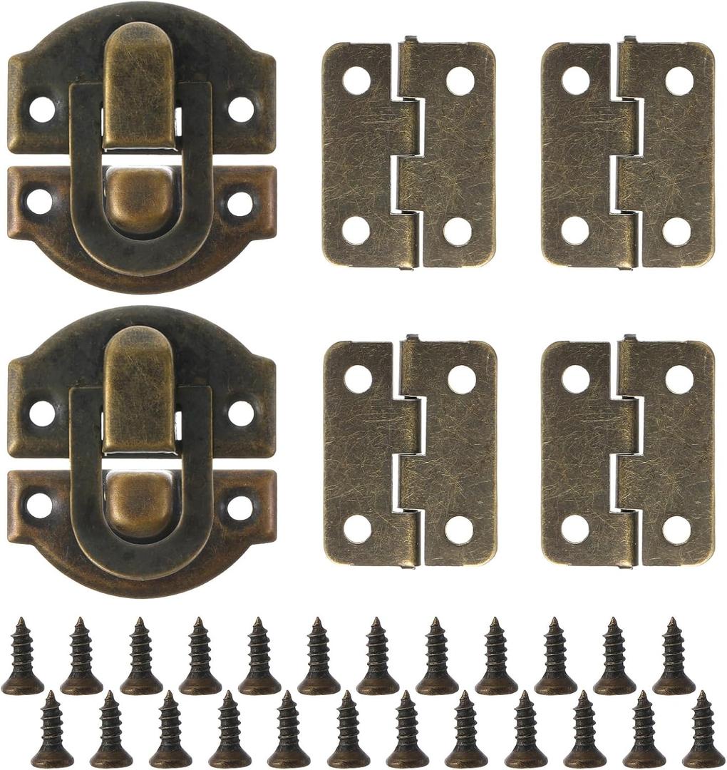 Antique Bronze Wooden Box Hinges and Latches, 2 Packs Antique Bronze Small Hinges for Wooden Box, Mini Hinges for Crafts with Matching Screws for DIY Projects, Jewelry Box, Small Cabinet