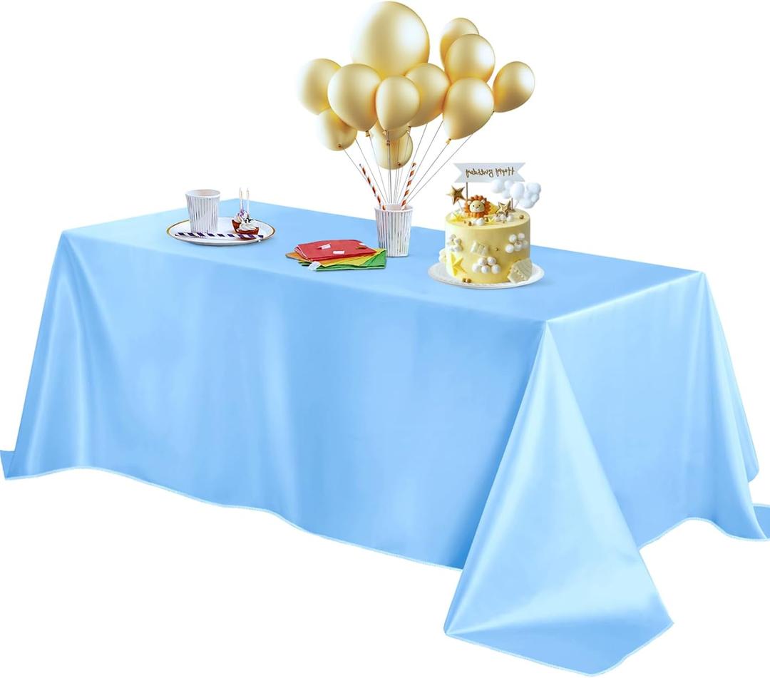  Baby Blue Satin Tablecloth 60 x 104 Inches Rectangle Table Cloth Bright Silky Table Cover Overlay Dining Tablecloths for Wedding Party Banquets (Baby Blue)