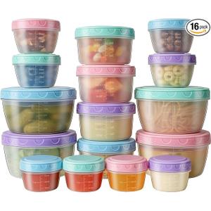 32 PCS Freezer Storage Containers with Lids, 16 Containers & 16 Lids Reusable BPA Free Plastic Soup Jars, Leakproof Salad Dressing Container to Go, Dishwasher & Microwave Safe Small Bowl Set