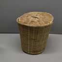 Rattan Waste Basket with Lid Round Wicker Trash Can Garbage Container Bin Laundry Basket Pots Woven Storage Basket for Home Office