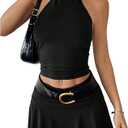 Verdusa Women's 2 Piece Outfits Going Out Set Y2k Backless Halter Top and Ruffle Mini Skirt Sets, M