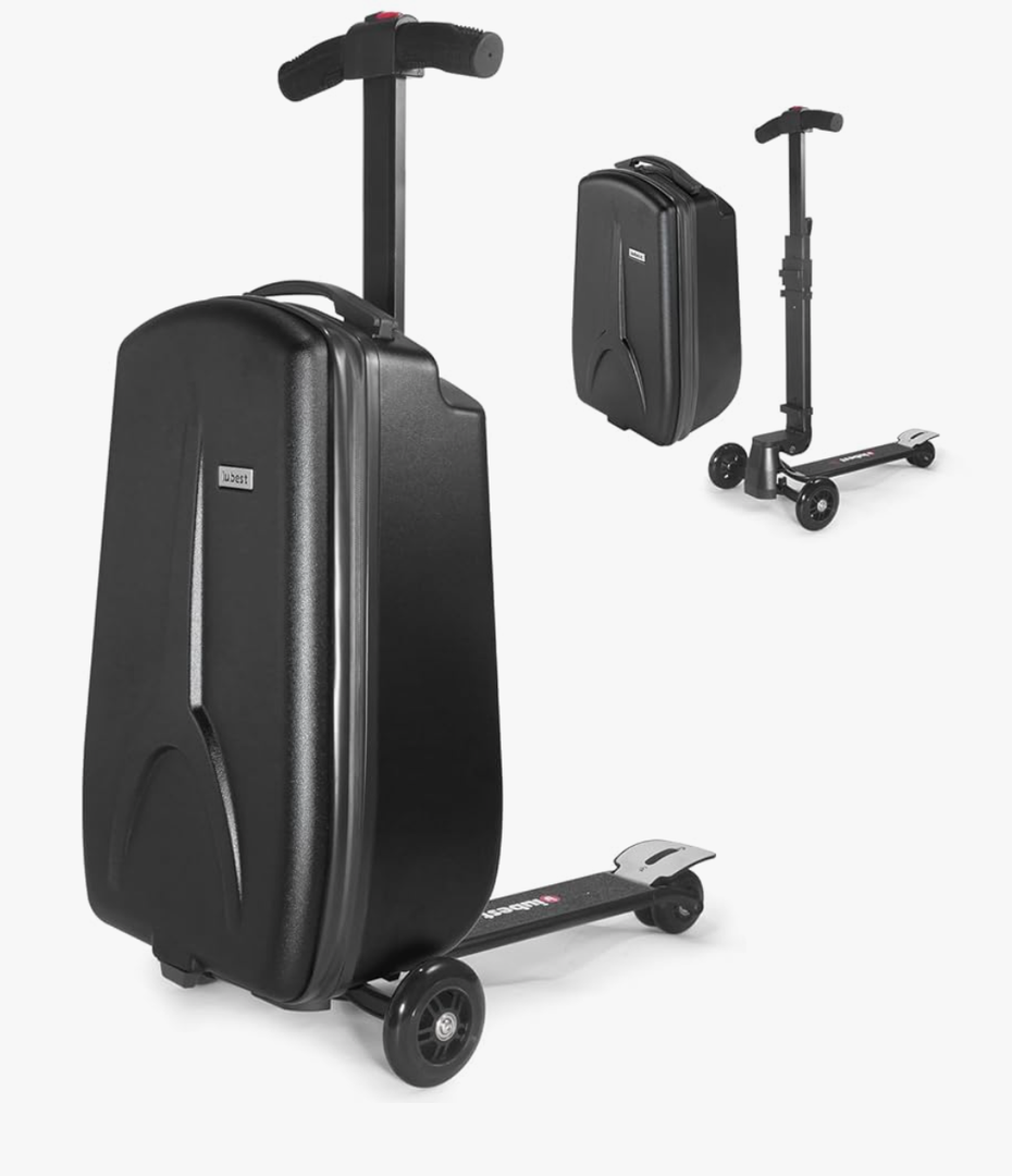 iubest Scooter Luggage Carry On Scooter Suitcase for Kids Age 4-15, Detachable & Foldable 4 in 1 Kids Suitcase, Multifunctional Ride On Travel Trolley Scooter Combo-Black
