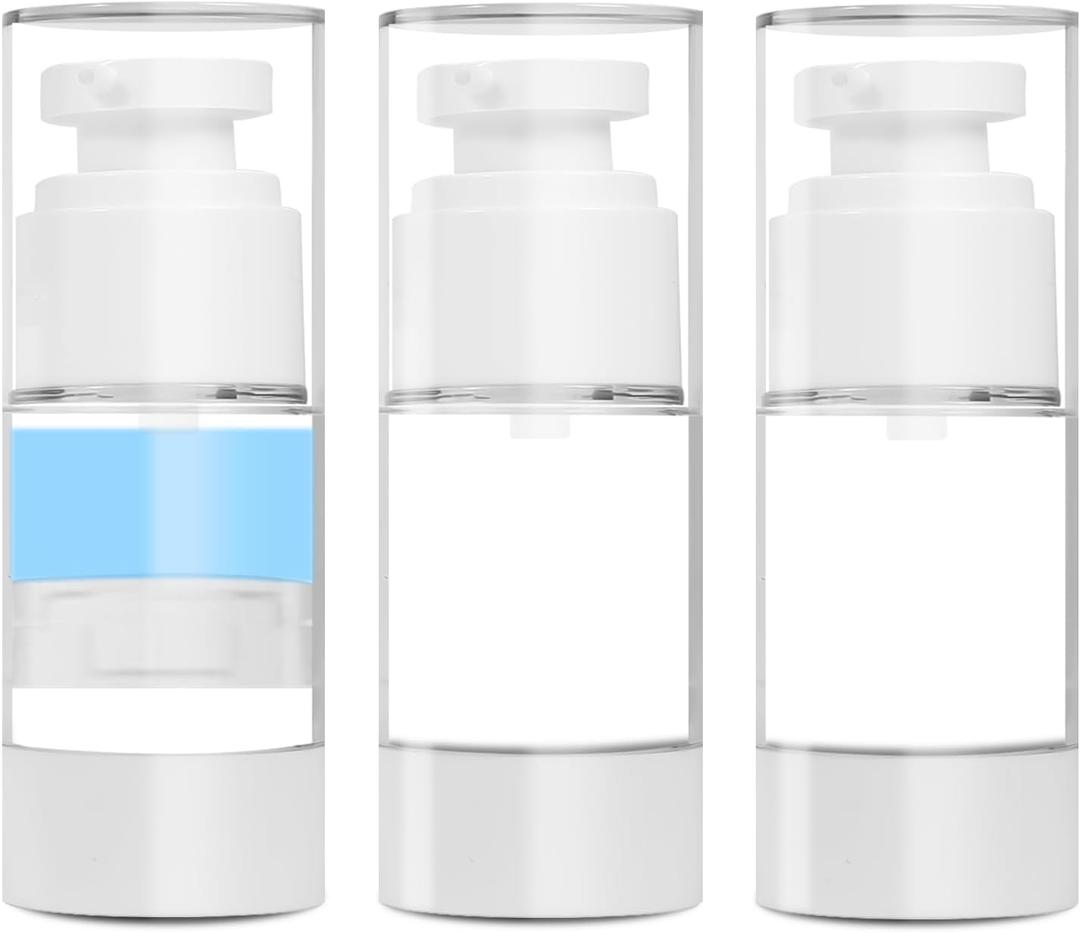 0.5 OZ/15ML Airless Pump Bottles, 3 Pack Lotion Dispenser Travel Size Pump Bottles, Vacuum Cosmetic Travel Bottle for Lotion, Creams, Foundation, Cosmetic, with Labels, Wooeden Stick