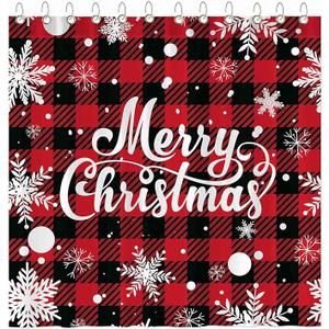 Funnytree Merry Christmas Shower Curtain Set with Hooks Bathroom Bathtubs Decor Easy Care Washable Durable Polyester Fabric 72"x72"