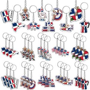 50 Pcs Dominican Republic Acrylic Keychain Souvenirs Bulk Dominican Flag Souvenir Keepsake Gift Travel Giveaways National Day Party Favors