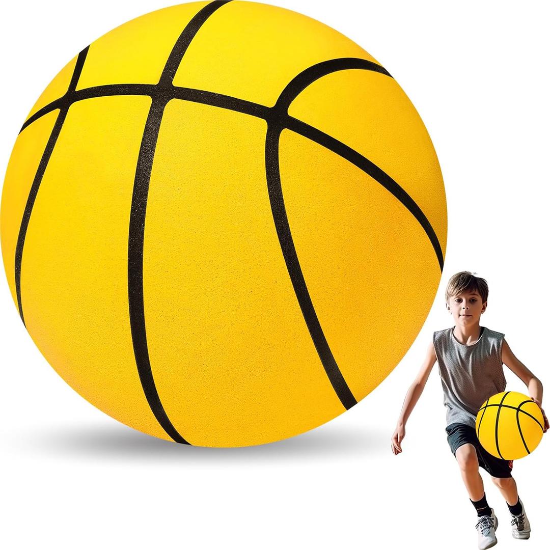 VioraWhite Silent Basketball Size 7 Indoor Basketball Foam Indoor Upgrade Silent 9 Inch Elastic Inside for Dribbling Training Practice Ball (Yellow)