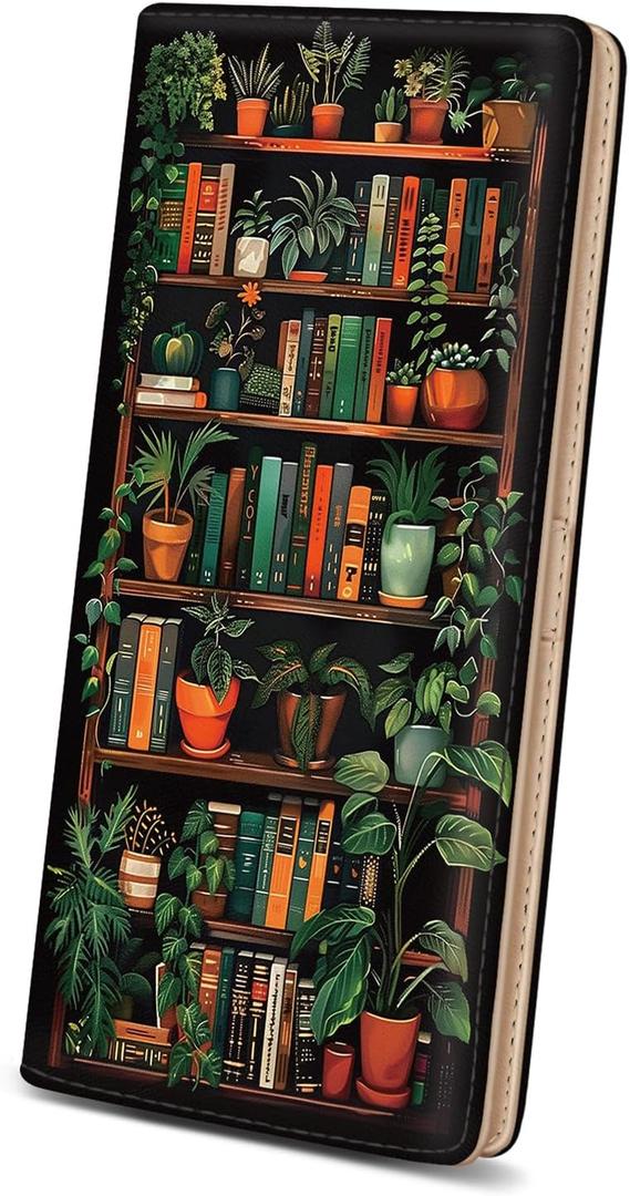 Immaturus Womens Wallet, Black Bookshelf Slim Thin RFID Blocking Credit Card Wallets, Long Bifold PU Leather Card Holder Organizer, Cute Cash Clutch Billfold with Zipper Coin Pocket Ladies Girls Gift