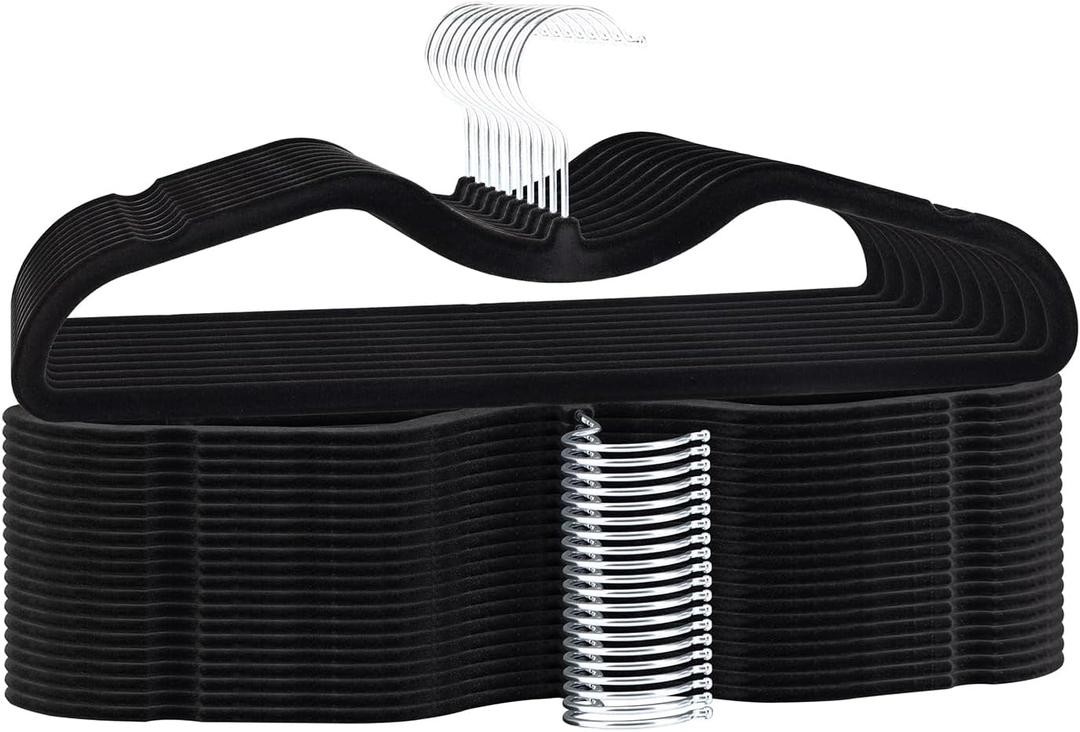 Velvet Short Neck Hangers - Heavy-Duty, Non-Slip Felt Surface, Space-Saving Design with Anti-Slip Grooves & Shoulder Shape, 360 Rotating Hooks, Durable for Coats, Shirt& Dresses (30, Black A)