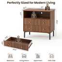 27" Fluted Walnut Nightstand with Charging Station, Wide Wood Bedside Table