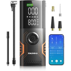 Tire Inflator Portable Air Compressor - Smart APP Control Bike Pump, All-in-One Storage Air Pump for Car Tires, 150PSI Tire Pump with Digital Gauge, Cordless Pump for Car, Motorcycles, Bikes, Balls