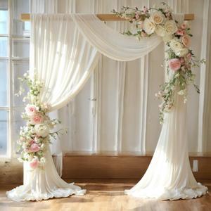 MDS Pack of 2 Panels (30" Width x 20ft Long) Wedding Arch Draping Fabric Sheer Chiffon Arbor Canopy Drapery for Wedding Ceremony Reception Decoration Party Ceiling Backdrop Curtain Swag - Ivory