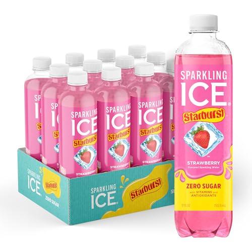 Sparkling Ice STARBURST Strawberry, Zero Sugar Flavored Sparkling Water, with Vitamins and Antioxidants, Low Calorie Beverage, 17 fl oz Bottles (Pack of 12), Best by 02/02/25