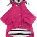 Morezi Dog Zip Up Raincoat with Reflective Buttons, Rain/Water Resistant, Adjustable Drawstring, Removable Hood, Raincoats with Legs 8lbs to 80lbs- Pink - M