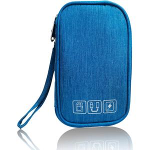 Electronic Organizer Bag Cable Organizer Travel Cord Organizer Case Pouch Portable Carrying Case for Charger Hard Drive Earphone USB SD Card (Blue)