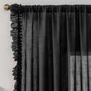 TERLYTEX Black Linen Curtains 96 Inches Long 2 Panels, 58 x 96 Inch, Farmhouse Ruffled Curtains for Living Room Rod Pocket Privacy Light Filtering Semi Sheer Cottagecore Flowy Ruffle Window Drapes