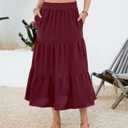 Women's 2025 Summer Boho Tiered Maxi Skirt Flowy A-Line Elastic Waist with Pockets Trendy Beach Long Skirts (XXL)