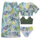 Girls Swimsuit 4 Piece Tropical Bathing Suits Taniki Bikini Swimwear Sets with Cover Up Skirt for 9-16Y Green