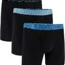 Under Armour mens 3-pack Performance Cotton Boxer Brief, 6" Inseam, All-day Comfort & Ultra-soft (Black/Stream)