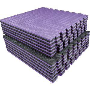 AIRHOP Upgraded 0.79" Extra Thick 48 Sq Ft High-Density Eva Foam Exercise Gym Mats, 12 Pcs Large Interlocking Puzzle Floor Tiles (24"x24") for Home Gym (Black/Purple)