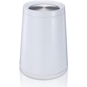 Household Swing White Bathroom Trash CanBrushed Stainless Steel10 L/3 GallenGarbage Can with Flipping Lid for Indoor or Commercial Use, Kitchen,ModernLiving Room,Bedroom