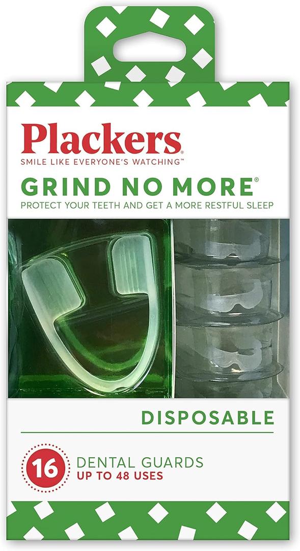 Plackers Grind No More Night Guard, Nighttime Protection for Teeth, BPA Free, Sleep Well, Ready to Wear, Disposable, One Size Fits All, 16 Count (16 Count (Pack of 1))