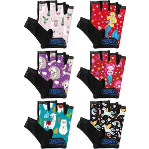 6 Pairs Christmas Kids Bike Gloves Gift Cute Fingerless Gymnastics Workout Golf Gloves for Girls Boys (5-8 Years)