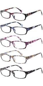 NORPERWIS 5 Pack Ladies Reading Glasses for Women Blue Light Blocking Spring Hinge Fashion Eyeglasses Readers for Women (Mix Color, 1.50)