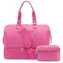 Weekender Bags for Women, Large Travel Duffel Bag with Shoes Compartment, Carry On Overnight Tote Bags with Toiletry Bag (30L, Rose Red)