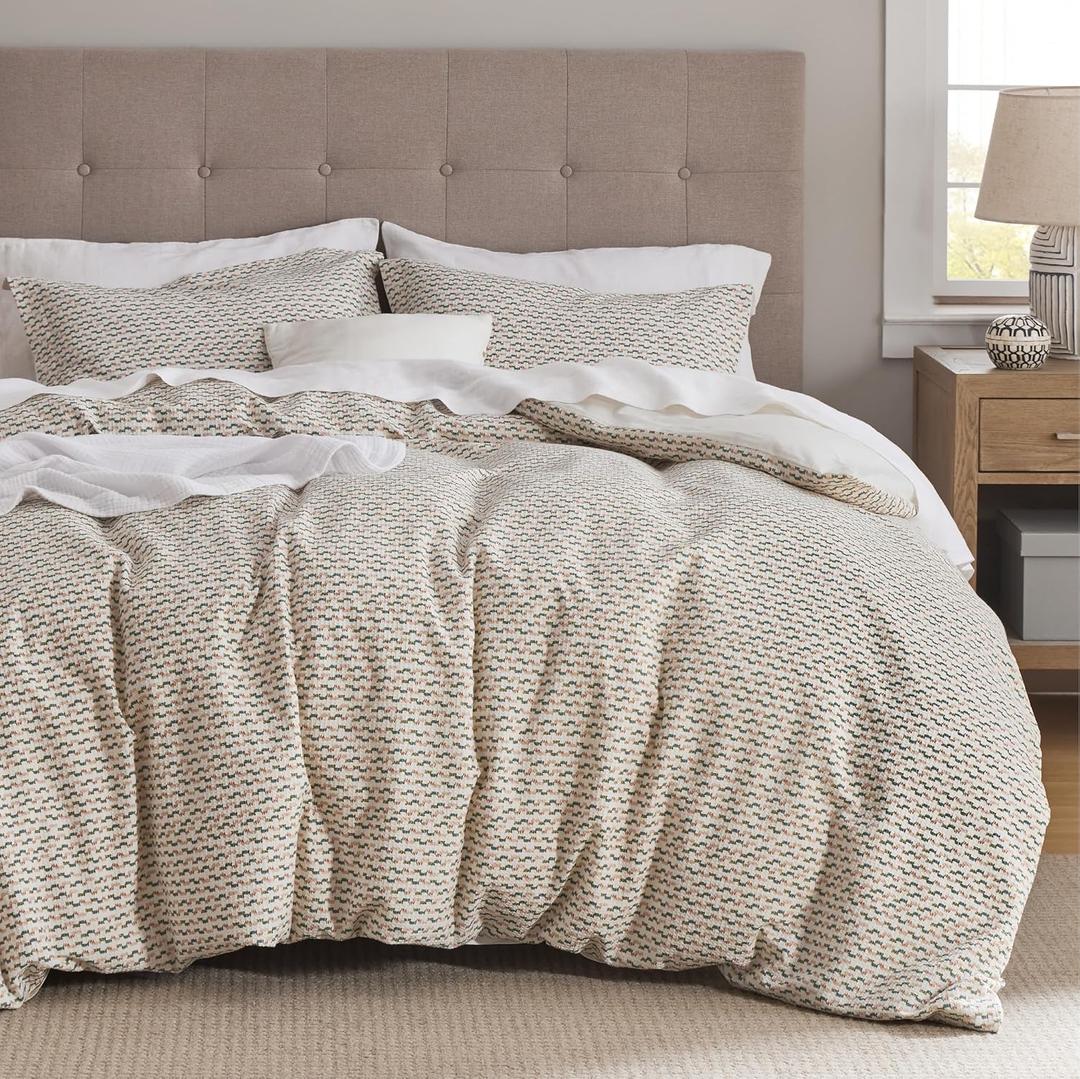 Bedsure Cotton Duvet Cover Queen Size - Waffle Weave Boho Textured Duvet Cover Set, Soft and Breathable Ripple Jacquard Bedding Set for All Seasons (Pink, Queen, 90"x90")