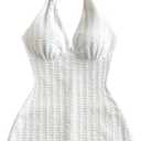 MakeMeChic Women's Halter Short Rompers Summer One Piece Jumpsuits Backless Shapewear (Large, White)