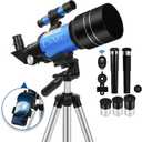 ESAKO Telescope for Kids & Beginners, 70mm Aperture Portable Telescopes with 3 Eyepieces, Height Adjustable Tripod & Phone Adapter & Remote Control Gift for Christmas, Blue
