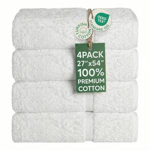 Chakir Turkish Linens | Hotel & Spa Quality 100% Cotton Premium Turkish Towels | Soft & Absorbent (4-Piece Bath Towels, White)