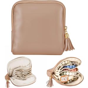 2 x 1 Pcs Small Travel Jewelry Case Bridesmaid Gift for Bachelorette Wedding Day, Mini Jewelry Pouch Organizer Bag with Zipper, Portable Waterproof Velvet Jewelries Bag for Rings, Necklaces (Brown)