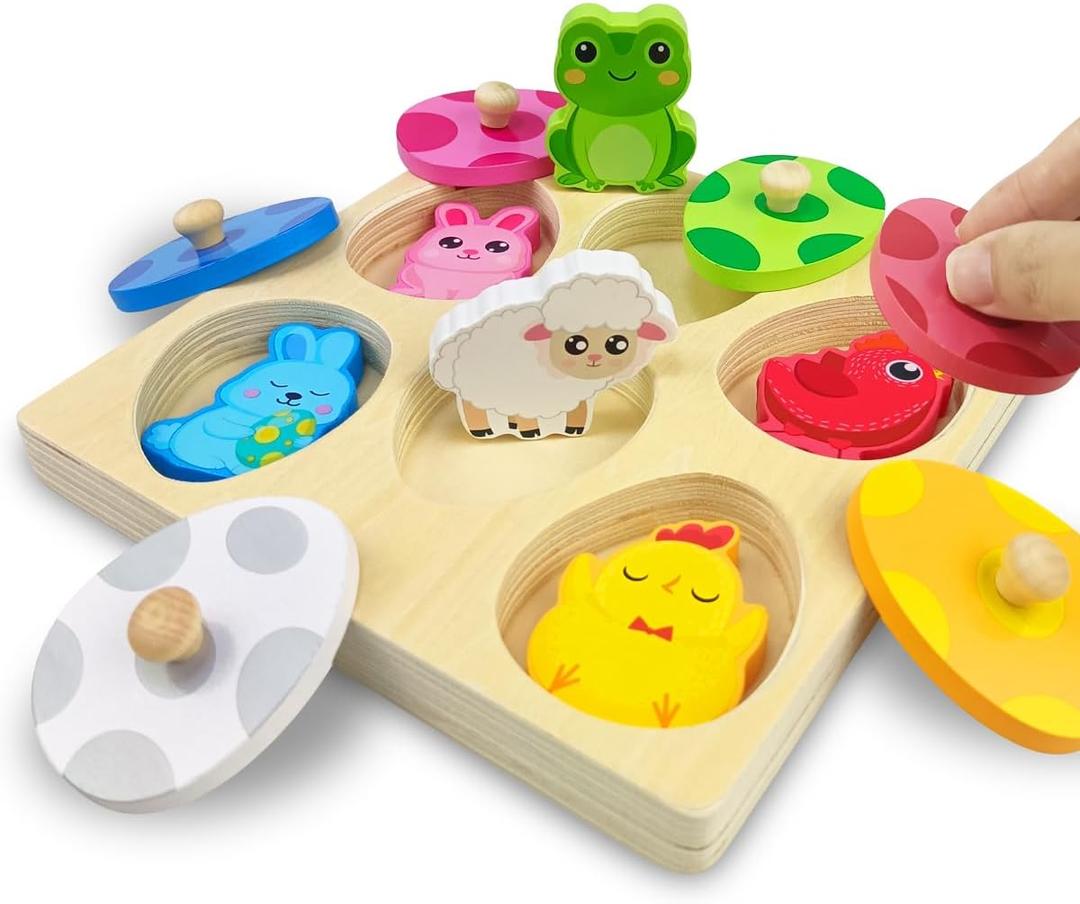 Easter Wooden Knob & Pegged Puzzles Montessori Toys for Toddlers Kids Boys Girls Easter Basket Stuffers