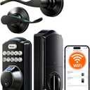 Veise VE012W-B Wi-Fi Fingerprint Smart Lock with Handle Set, Remote App Control, Keyless Entry Front Door Lever, Built-in WiFi No Hub Needed, Backlit Keypad Deadbolt, Auto-Locking, Matte Black