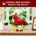 Northern Cardinal Building Set, Male Cardinal Bird with Blooming White Dogwood Flowers, Creative Set for Adults to Build and Display, Red Cardinal Modle, Memorial Gifts for Bird Lovers