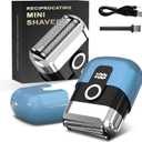 Electric Foil Shaver for Men: Mini Electric Razor for Face/Beard - 3 Floating Blades Cordless Razor with LED Display - IPX7 Waterproof Wet Dry Shaving for Travel & Home, USB Type C (Blue)