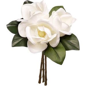 3 Stems Real Touch Creamy White Southern Magnolia Flowers, Artificial Realistic Magnolia Grandiflora for Home Décor