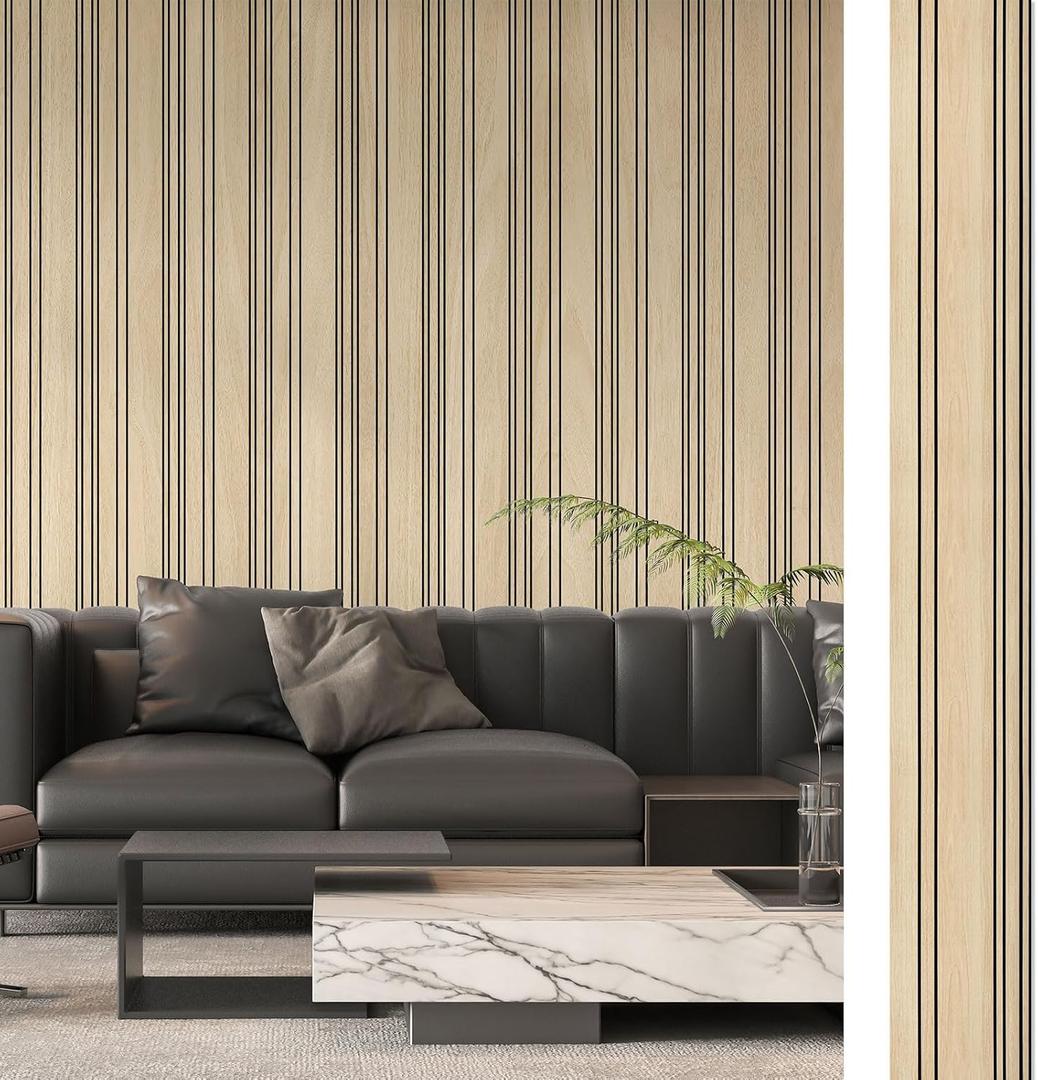 Art3d 4-Pack Glue-On Wall Panels, Wood Grain Texture Interior Wall Decor, 104"x12" Recycled Polystyrene Wainscoting Panels, Low Emission for Living Room Bedroom,Natural Oak