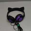 Olyre Kitty Cat Ear Wired Headphones for Kids Teens Adults - Rechargeable LED Light On-Ear Headphones with 3.5mm Jack,Foldable & Lightweight, Compatible with Android, Tablet, PC (Black & Purple)