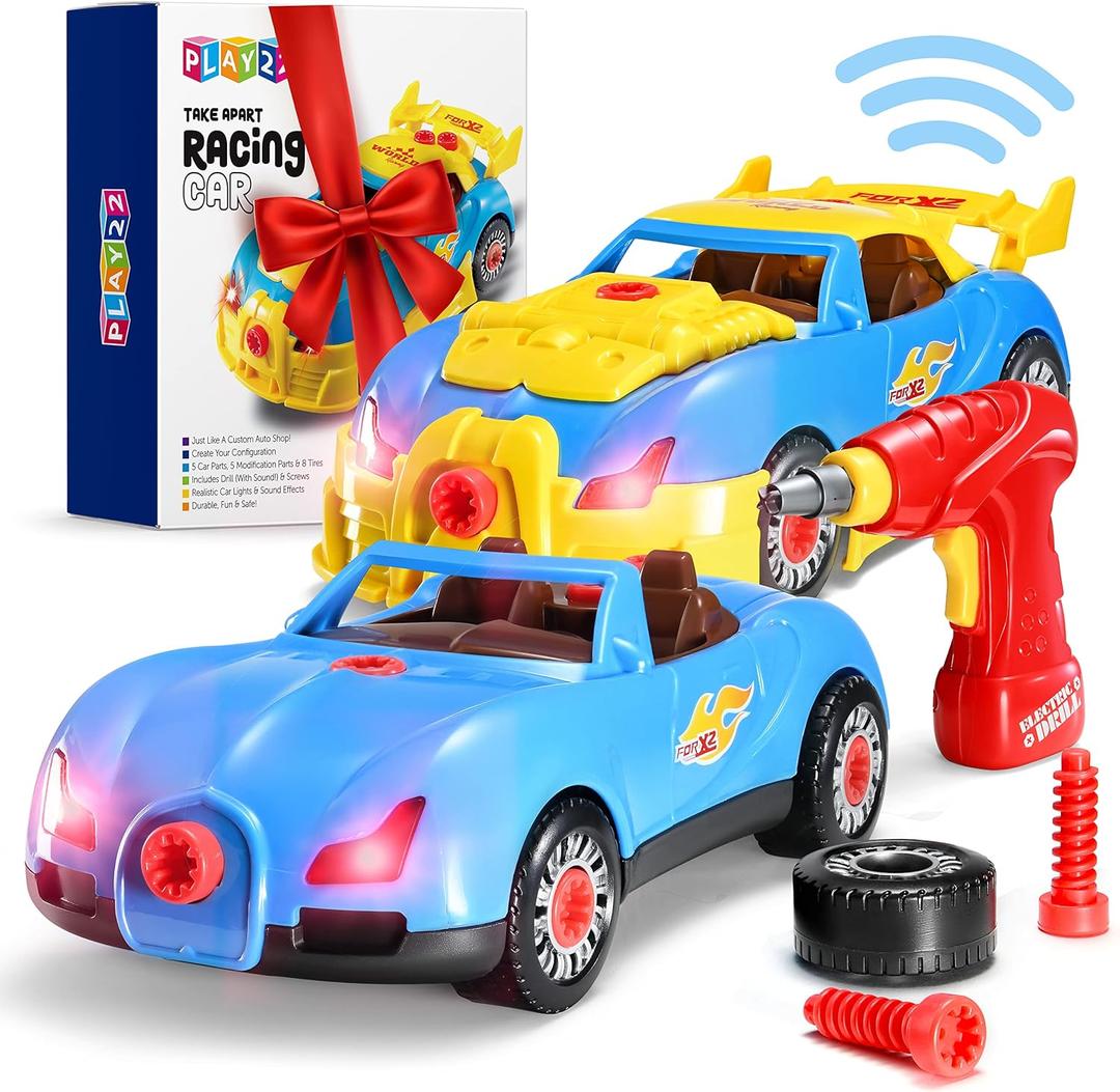 Take Apart Racing Car Toddler Toys Set - Build Your Own Car with Drill, Engine Sounds & Lights - Toy Car Constructions Set Stem Building Learning Set