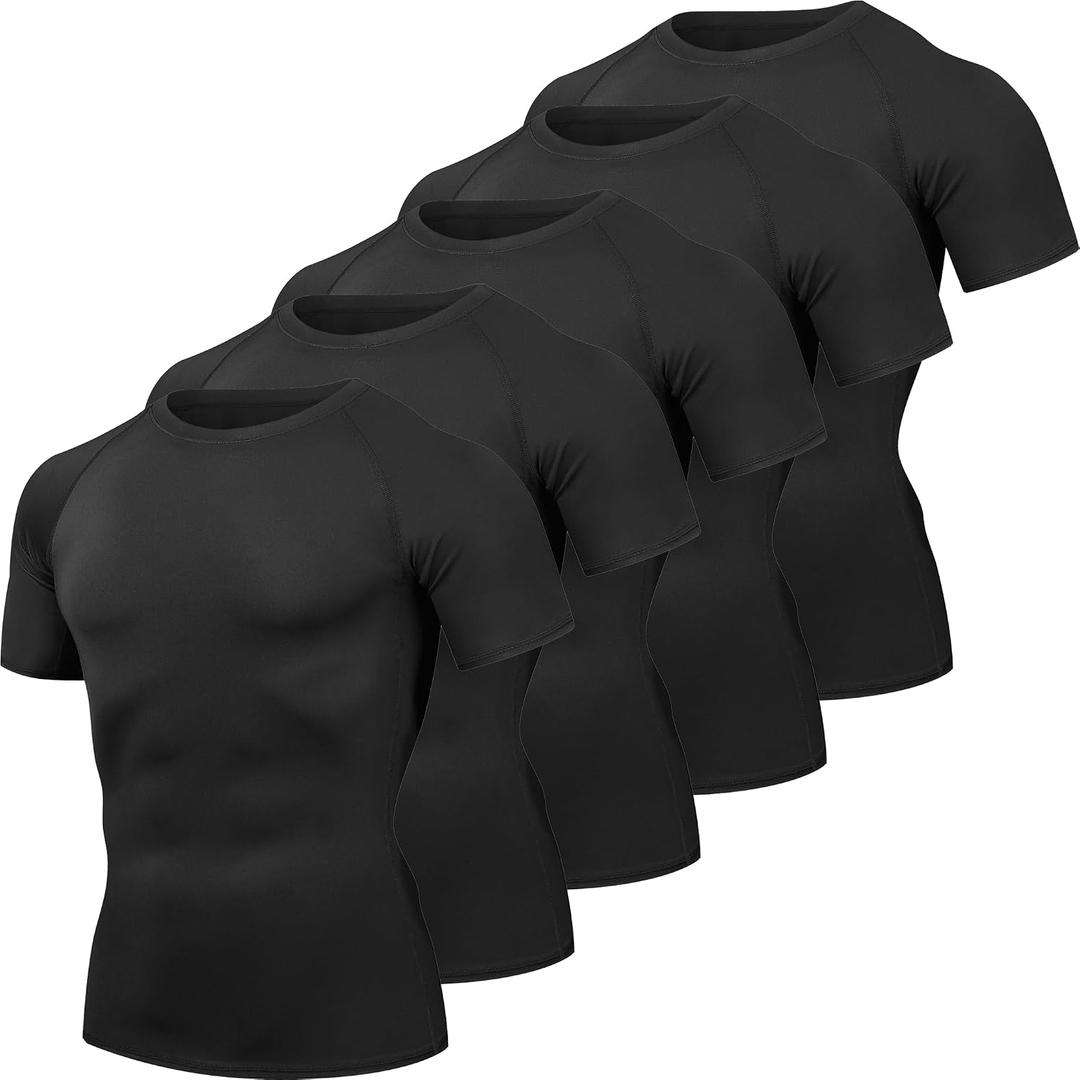 HovSiyla Men's Compression Shirts Cool Dry Short Sleeve Base layer Athletic Workout T Shirts, Black, XL
