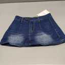 ELLEVEN Low Rise Denim Mini Skirt for Women, High Stretch Jean Skirt with Shorts Underneath Y2k Micro Skort XXS