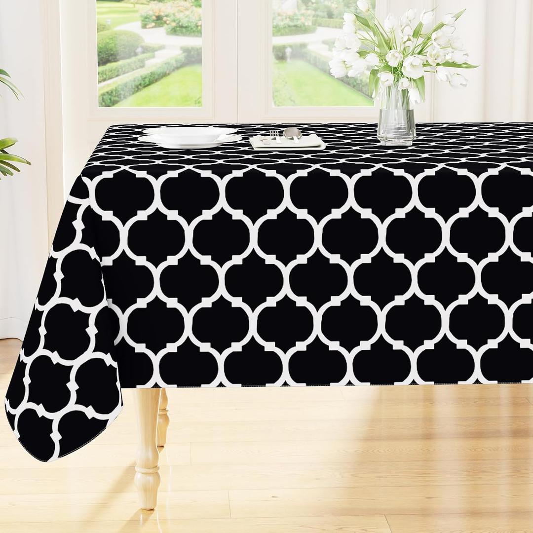 Smiry Square Table Cloth, Waterproof Vinyl Tablecloth with Flannel Backing for Square Tables, Wipeable Spillproof Plastic Tablecloths for Dining, Camping, Indoor and Outdoor (54"x54", Black)