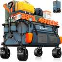 220L Collapsible Wagon Cart Foldable, 460lbs Load Capacity Heavy Duty Folding Beach Wagons with Big All-Terrain Wheels, Utility Carts for Groceries, Shopping, Camping, Sports - Grey&Blue